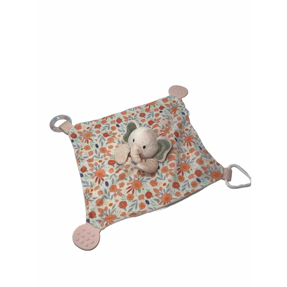 Luxe + Willow Elephant Snuggle Blankie Lovey Teether Rattle Floral Pink